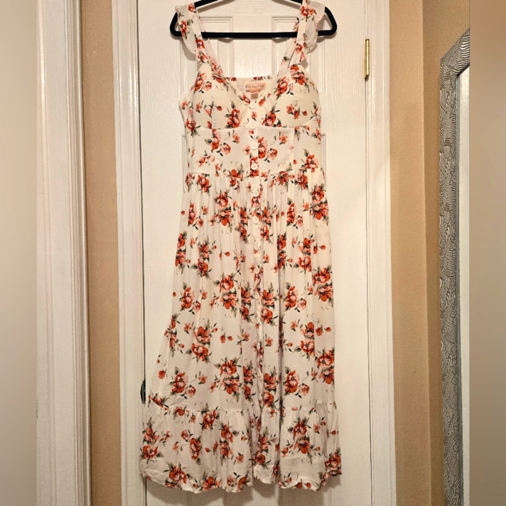 BAND OF GYPSIES White Floral Flutter Sleeve Rayon Tiered Dress Size XL